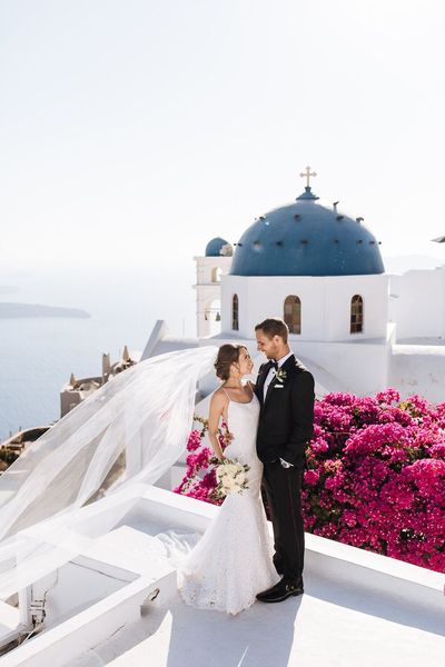 Nature Wedding Pictures, Anniversary Post, Greek Church, Tropical Wedding Decor, Party Vibe, Beautiful Outdoor Wedding, Outdoor Wedding Photography, Bride Guide, Santorini Wedding