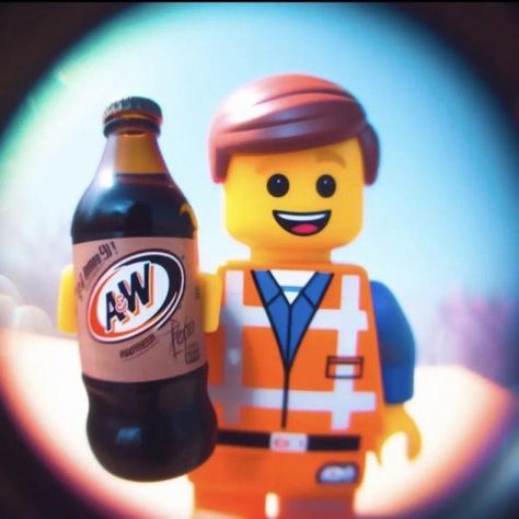 funny round circle pfp ai generated pfp drinking soda drink pop lego emmet brickowskilego movie A&W root beer Circle Pfp, Soda Drink, Round Circle, Root Beer, Lego, Beer, Funny