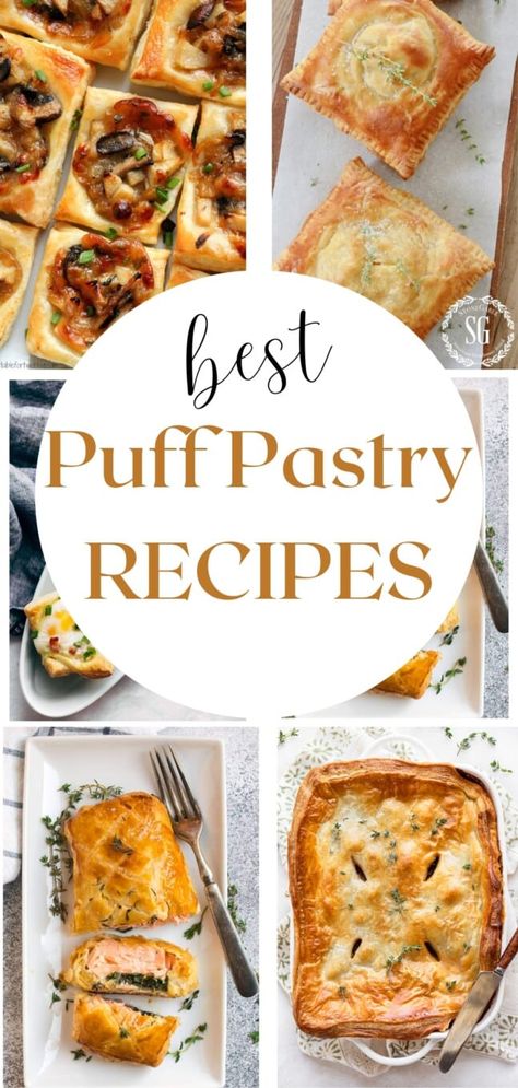 Puff pastry elevates every dish it is in! Enjoy 34 best sweet and savory recipes featuring store-bought puff pastry. Puff Pastry Dinner, Puff Pastry Recipes Dinner, Recipes Using Puff Pastry, Friendsgiving Recipes, Puff Pastry Recipes Savory, Easy Puff Pastry Recipe, Puff Pastry Recipes Dessert, Savory Puff Pastry, Phyllo Dough Recipes