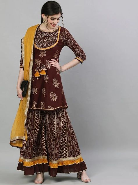 body- Organza body size- 58 (max) body long- 54 inch gher- 102 inch salwar- butterfly inner- fitted orna- organza work- embroidery + stone Printed Sharara, Anarkali Tops, Kurta With Sharara, Sharara Pants, Kurta Sharara Set, Kurta Sharara, Cotton Anarkali, Anarkali Kurta, Printed Kurti