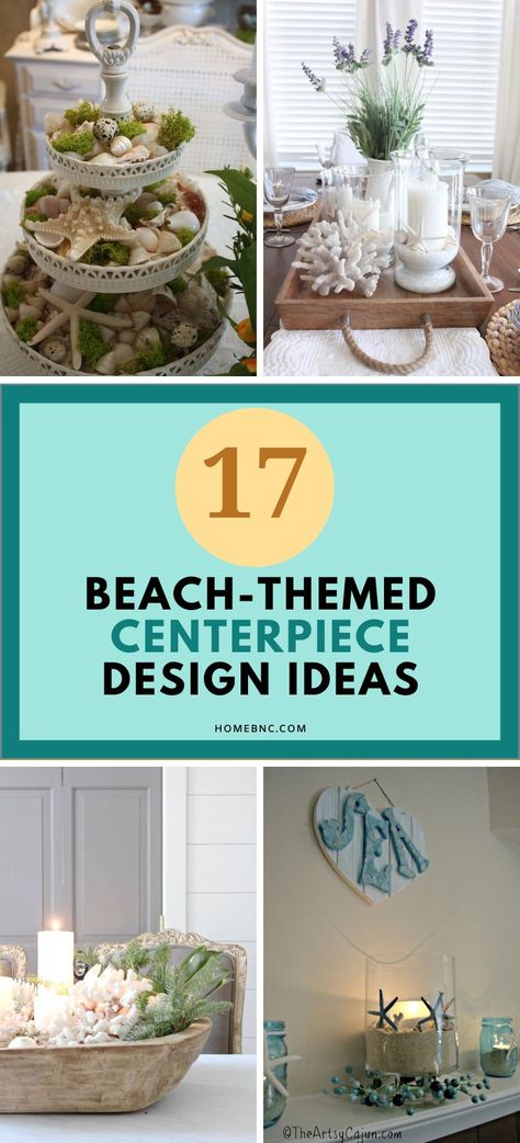 Themed Centerpiece Ideas, House Centerpieces, Coastal Centerpiece Ideas, Coastal Kitchen Table, Coastal Dining Room Table, Beachy Centerpieces, Jars For Candles, Center Piece For Dining Table, Coastal Centerpiece