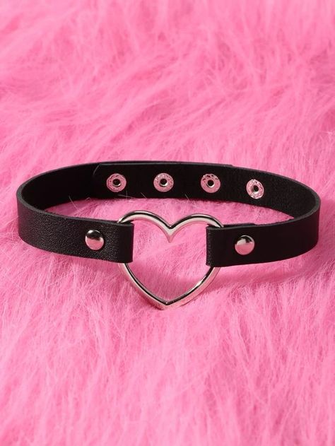 ROMWE Heart Decor Choker | SHEIN USA Cute Chokers, Kawaii Choker, Purple Choker, Gothic Choker Necklace, Kawaii Heart, Collar Rosa, Pink Choker, Embellished Fashion, Heart Decor