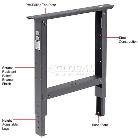 Bench Tops & Accessories | Bench Legs, Frames, Stringers & Uprights | Global Industrial™ C-Channel Adjustable Height Leg 29 to 35"H - for 30"D Workbench, 1 Leg Black | 249507BK - GLOBALindustrial.com Workbench Legs, Adjustable Height Workbench, Workbench Top, Wood Benches, Industrial Legs, Industrial Workbench, Bench Legs, Chair Ideas, Material Handling Equipment