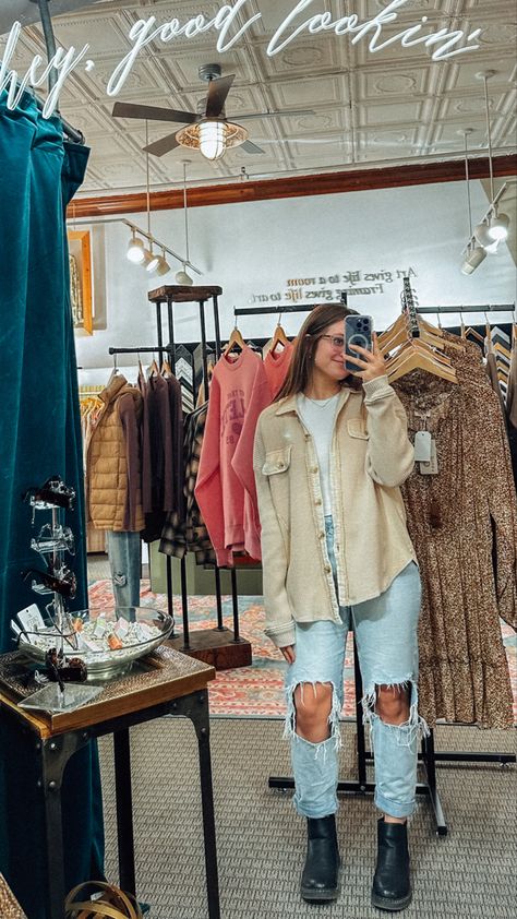 Waffle grungey cream spring shacket paired with a white tee, distressed jeans and black boots. An effortlessly cool spring outfit idea. #spring #springoutfit #springsummer2023 #spring2023 #shacket #jacket #jacketstyle #jacketsforwomen #casualstyle #casualoutfit #casualwomensfashion Shacket Outfit Women Spring, Shacket Outfit Women 2023, Waffle Shacket Outfit, Cream Jean Jacket Outfit, Cream Shacket Outfit Women, Jean Shacket Outfit, Tan Shacket Outfit, Fall Shacket Outfit, Black Shacket Outfit