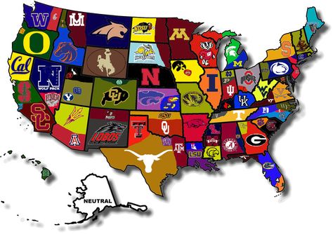 MAP: "The United States of College Football" College Football Map, College Football Logos, Collage Football, Team Meaning, College Recruiting, College Football Teams, Football Teams, Derek Jeter, College Team