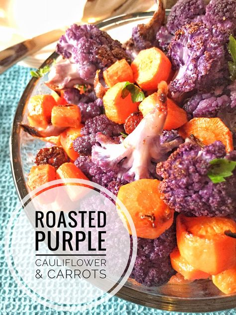 Easy Roasted Purple Cauliflower & Carrots Purple Cauliflower Recipe, Purple Cauliflower, Vegetable Side Dish, The Color Purple, Vegetable Side, Super Easy Recipes, Cauliflower Recipes, Vegetable Sides, Healthy Side Dishes