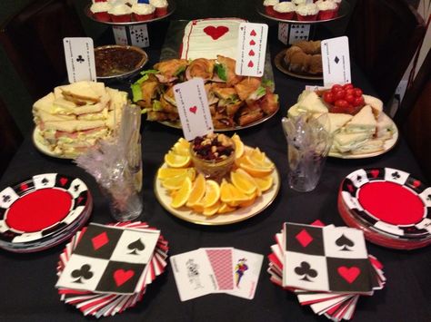 Casino Royale theme party food: high roller ham sandwiches, casino cucumber sandwiches, show me the money salami & egg salad sandwiches, and fold 'em fruit and nut plate. Jan 2014. Casino Theme Party Food, Casino Royale Theme Party, Roulette Tattoo, Casino Food, Casino Royale Theme, Casino Party Games, Vegan Steak, Casino Birthday, Party Food Themes