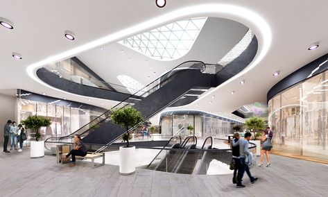 Shopping mall interior CGI on Behance Shopping Center Architecture, Comercial Interior Design, Mall Interior, Shopping Mall Interior, Atrium Design, Shopping Mall Design, Shopping Mall Architecture, Concept Models Architecture, Mix Use Building