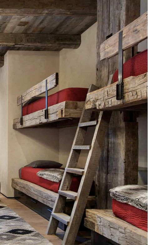 A Frame Bunk Beds, Cabin Bunk Room Ideas, Bunk House Ideas, Bunk Beds Cabin Bunkhouse, Bunk Beds Cabin, Rustic Queen Bunk Beds, Lodge Bunk Beds, Cabin Bunk Room, Lake House Bedroom Ideas