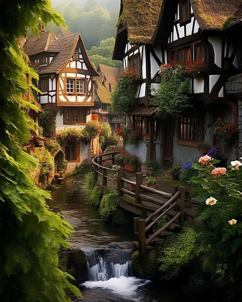 Fairytale Village 🏡🏔☀️✨️ Old English Village, Tudor Village, Fairytale Village, Minecraft Town, Log Cabin House, Hogsmeade Village, Fairytale Town, Minecraft Village, Forest Village