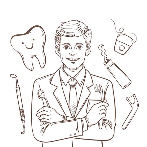 Dentist Drawing Art, Dentist Doodle, Dentist Drawing, Dental Drawings, Dentist Illustration, Drawing Teeth, Dental Illustration, Dentist Design, Dentist Cartoon