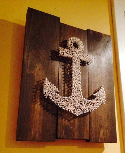 $39 Etsy https://www.etsy.com/listing/194145190/anchor-string-art-on-stained-wood?ref=shop_home_active_8 Anchor String Art on Stained Wood by NailedItDesign on Etsy Anchor String Art, Paint Stained Wood, String Heart, Cuadros Diy, Wood Anchor, Art Fil, Nail String Art, String Art Patterns, String Art Diy