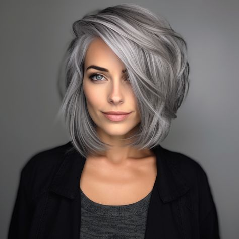 40 Gorgeous Ideas of Gray Blending for Dark Hair 40 Year Old Gray Hairstyles, Hair Color Ideas For Graying Brunette, Gray To Brown Ombre Hair, Hair Color Ideas For Going Gray, 2024 Grey Hair Trends, Hair Color For Going Grey, Medium Length Gray Hair Styles, Grey Medium Length Hair, Gray Blending Balayage