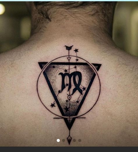 Virgo Sign Tattoo, About Virgo, Virgo Tattoo Designs, Virgo Tattoo, Star Tattoo Designs, Tattoo Inspiration Men, Writing Tattoos, Back Of Shoulder Tattoo, Medusa Tattoo