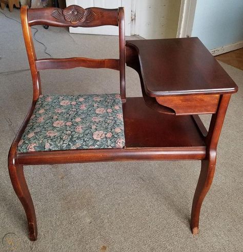 Before there was social media, there was the Gossip Bench. Bench Desk, Gossip Bench, Rotary Telephone, Telephone Table, Chalk Paint Projects, School Desk, The Fifties, Chair Table, School Desks