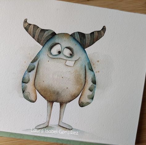 Watercolor Creatures, Monster Watercolor, Monster Models, Cute Monster Illustration, Cute Monsters Drawings, Doodle Monster, Work Pictures, Monster Drawing, Monster Illustration