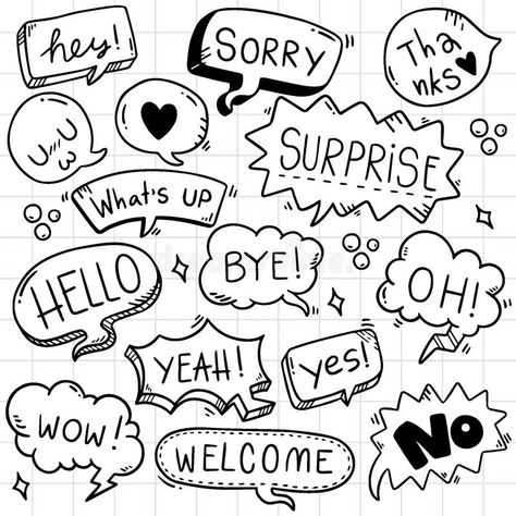 Cute Speech Bubble, Sketch Notes Doodles, Text Drawing, Bubble Drawing, Bubble Quotes, Note Doodles, Text Bubble, Doodle Style, Bd Comics