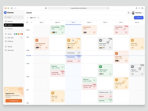 Datewise - Calendar app 📆 by Choirul Syafril for Keitoto on Dribbble Calendar Web Design, Calendar Ui Design, Calender Ui, Checklist App, Big Calendar, Figma Design, Full Calendar, Interactive Calendar, Modern Calendar