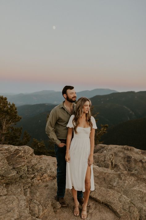 mae meadows photography, colorado engagement photographer, couples photography, colorado photographer, white engagement dress, photoshoot outfits, outfit inspo, vintage engagement photos, romantic couple, romantic engagement, save the date inspo, mountain engagement photos, engagement inspo, blue hour engagement pictures, summer engagement inspo, colorado engagement, blue hour couples photography, intimate couples photos, adventure couple Wife And Husband Pictures Marriage, White Engagement Dress, Outfit Inspo Vintage, Date Inspo, Engagement Save The Date, Mountain Engagement Shoot, Engagement Photos Romantic, Blue Hour Photography, Mountain Photoshoot