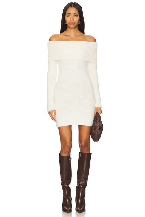 Shop for 4th & Reckless Kayla Dress in Cream at REVOLVE. Free 2-3 day shipping and returns, 30 day price match guarantee. Off The Shoulder Sweater Dress, Revolve Dresses, Dress Tight, Off The Shoulder Sweater, Latest Sweater, Metallic Sweater, Ivory Sweater, Winter Break, Knit Sweater Dress