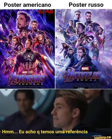 O Fim dos Vingadores Russian Poster, Spanish And English, Marvel Vs Dc, Geek Humor, Avengers Memes, Marvel Jokes, Avengers Endgame, Marvel Vs, Avengers Funny