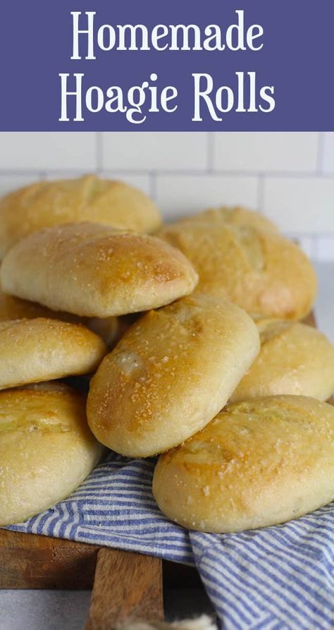 Homemade Hoagie Rolls are delicious, soft-baked rolls made out of the best French bread dough. This simple, 5-ingredient recipe makes the BEST sandwiches, and can be stored in the freezer for several months. Small Batch Hoagie Rolls, Homemade Hoagie Rolls, Hoagie Roll Recipe, Sandwich Roll Recipe, Homesteading Recipes, Bread Yeast, Sandwich Rolls, Lunchbox Recipes, Savory Breads