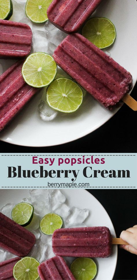 Easy Blueberry Popsicles - BerryMaple Blueberry Popsicle Recipes, Blueberry Popsicles, Easy Popsicles, Frozen Treats Recipes, Healthy Blueberry, Easy Blueberry, Mood Food, Decadent Cakes, Popsicle Recipes