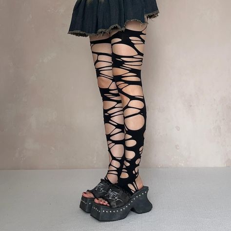 Black Ripped Tights #moodymumu #ripped #grunge Black Ripped Tights, Torn Tights, Gothic Tights, Ripped Tights, Retro Coquette, Countries In Europe, Costume Inspo, Suit For Women, Lace Tights