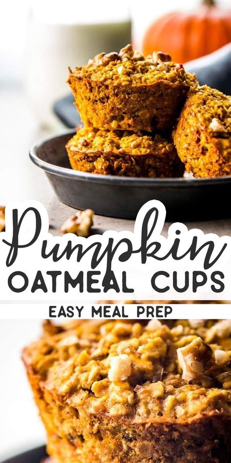 Pumpkin Baked Oatmeal, Pumpkin Oatmeal Muffins, Oatmeal Pumpkin, Baked Pumpkin Oatmeal, Pumpkin Breakfast, Baked Oatmeal Cups, Oatmeal Cups, Pumpkin Oatmeal, Nutritious Breakfast