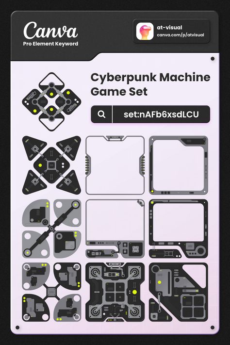 set:nAFb6xsdLCU | Canva element keyword for Cyberpunk Machine Game Set on Canva. | #canva #pro #element #keyword #canvapro #canvaelement #canvaelementkeyword #cyberpunk #machine #game #gameset Cyberpunk Canva Elements, Cyberpunk Elements, Cyberpunk Graphic Design, Keyword Elements Canva, Powerpoint Tutorial, Cyberpunk Design, Pixel Font, Graphic Shapes Design, Canvas Learning