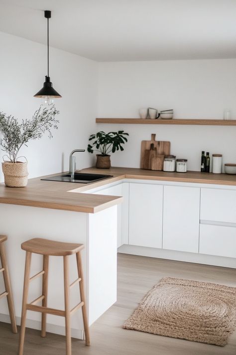 u1942658271_A_small_Scandinavian_kitchen_with_floating_white__b46a3821-31d1-470b-84e2-73c136b37fe1_2 Minimalist Small Kitchen Ideas, Small Bright Kitchen, Small Minimalist Kitchen, Cozy Small Kitchen, Small Scandinavian Kitchen, Functional Small Kitchen, Minimalist Small Kitchen, Nordic House Interior, Cottage Kitchen Renovation