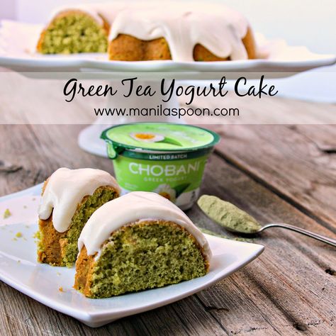 With a subtle hint of green tea, extra flavor and moisture from yogurt and a delicious frosting this cake is the perfect tea time treat. #green #tea #cake Matcha Food, Matcha Bar, Matcha Desserts, Chobani Yogurt, Matcha Green Tea Recipes, Greek Yogurt Flavors, Green Tea Cake, Matcha Cake, Green Tea Recipes