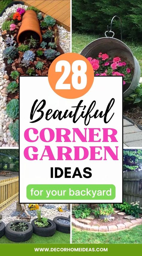 Transform your backyard corners into stunning focal points with these creative corner garden ideas! Discover inspiring designs for utilizing every inch of your outdoor space, from charming flower beds to cozy seating areas and other imaginative features that will elevate your backyard's beauty to new heights. Corner Flower Bed, Lawns Landscaping, Corner Landscaping, Corner Garden Ideas, Backyard Flowers Beds, Lawn Ideas, Junk Garden, Backyard Flowers Garden, Recycled Garden Art