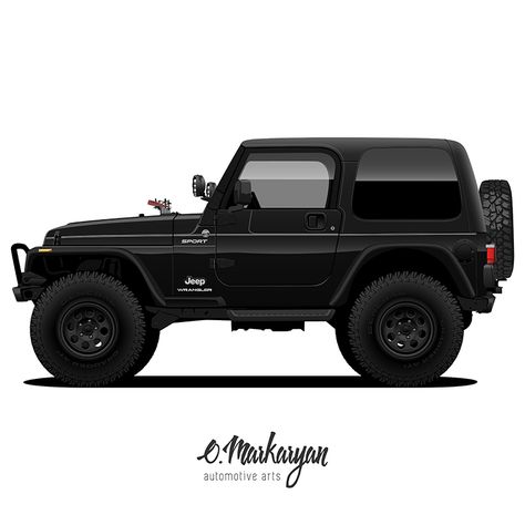 Jeep Wrangler Sport on Behance Jeep Wrangler Grill, Jeep Drawing, Jeep Art, Laferrari Aperta, Jeep Stickers, Ferrari Cars, Aesthetic Cool, Wrangler Sport, Jeep Wrangler Sport