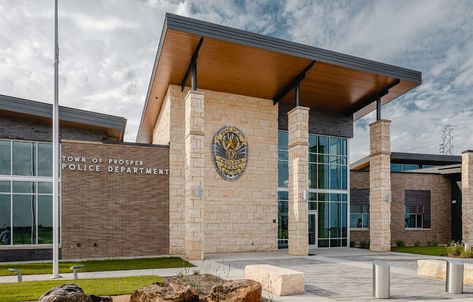 Town of Prosper Police Department | BRW Police Headquarters Architecture, Police Department Office Design, Police Station Exterior, Police Station Aesthetic, Police Station Architecture, Modern Police Station, Police Station Design, Police Department Building, Police Department Office