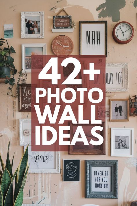 Photo Wall Layouts That Make Decorating Simple Modern Picture Collage Wall, Hanging Picture Collage On Wall, Walls With Picture Frames, Accent Wall Pictures, Creative Gallery Wall Ideas, Memory Wall Ideas, Wall Arrangement Ideas, Photo Wall Collage Aesthetic, Family Photo Wall Ideas