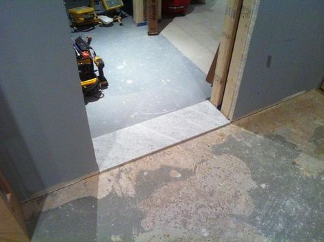 Installing a large marble threshold - Ceramic Tile Advice Forums - John Bridge Ceramic Tile Marble Threshold, Porcelain Wall Tile, Concrete Slab, Bath Remodel, Marble Granite, Carrara Marble, Stone Tiles, Ceramic Tile, Porcelain Tile