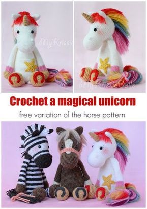 Free Unicorn Crochet Pattern Crochet Pony, Crochet Unicorn Pattern, Crochet Toys Free Patterns, Crochet Horse, Magical Rainbow, Unicorn Horse, Crochet Unicorn, Unicorn Pattern, Crochet Animal Patterns