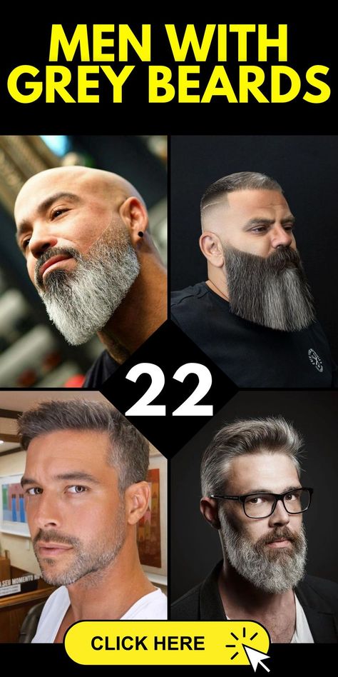 Men with grey beards represent a blend of maturity and style that is both attractive and distinguished. For older men, especially those who are bald or have dark skin, grey beards can be a key fashion statement. From classic short styles to bold long beards, there are numerous ideas to explore. These styles for bald men pair perfectly with everything from casual wear to formal suits, enhancing their overall appearance and highlighting their handsome features. Bald Men With Grey Beards, Bald Black Men, Styles For Bald Men, Grey Bearded Men, Salt And Pepper Beard, Bald Black Man, Beard Ideas, Black Men Beard Styles, Ducktail Beard