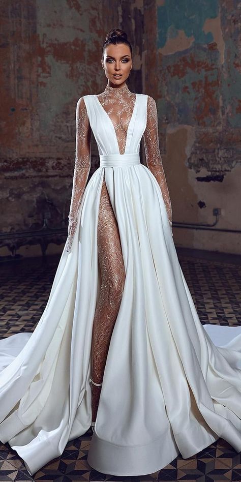 18 Illusion Long Sleeve Wedding Dresses You'll Like ❤ illusion long sleeve wedding dresses simple nude delicate lace saidmhamad ❤ #weddingdresses #weddingoutfit #bridaloutfit #weddinggown Satin Bridal Dress, Long Sleeve Wedding Dresses, Sleeve Wedding Dresses, White Wedding Gowns, Most Beautiful Wedding, Most Beautiful Wedding Dresses, Wedding Dress Guide, Dress Guide, Dresses Simple