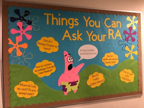 Important Info Bulletin Board, The Office Ra Bulletin Boards, Ra Summer Bulletin Boards, Dorm Bulletin Boards Resident Assistant, Ra Welcome Back Bulletin Boards College, Ra Bulletin Boards Spongebob, Simple Ra Bulletin Boards, Residence Assistant Ideas, Dorm Board Ideas Ra Bulletins