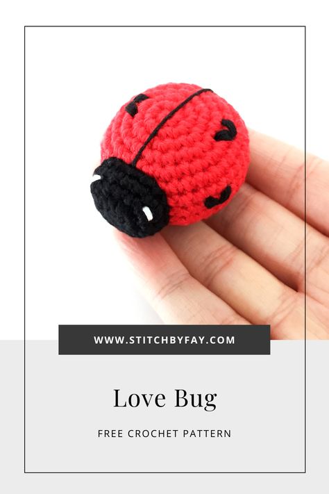 Crochet a little love bug with this quick and easy free pattern. Makes a great Valentine's Day gift for kids to give to their friends plus I've included free printable gift tags to make gifting easy. Love Bug Crochet Pattern Free, Crocheted Ladybug Free Pattern, Small Crochet Amigurumi Patterns, Crochet Ladybug Keychain, Crochet Ladybird Pattern Free, Ladybird Crochet Pattern Free, Ladybug Free Crochet Pattern, Ladybug Amigurumi Free Pattern, Crochet Love Bug Free Pattern