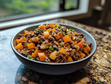 Ground Beef and Pumpkin Dog Food recipe: a nutritious, homemade meal for your dog. Easy to make and perfect for their health! Dog Food Recipes Crockpot, Dog Food Recipe, Hypoallergenic Dog Food, Sweet Potatoes For Dogs, Dog Treats Homemade Recipes, Beef And Rice, Sweet Potato Soup, Best Homemade Dog Food, Puppy Food