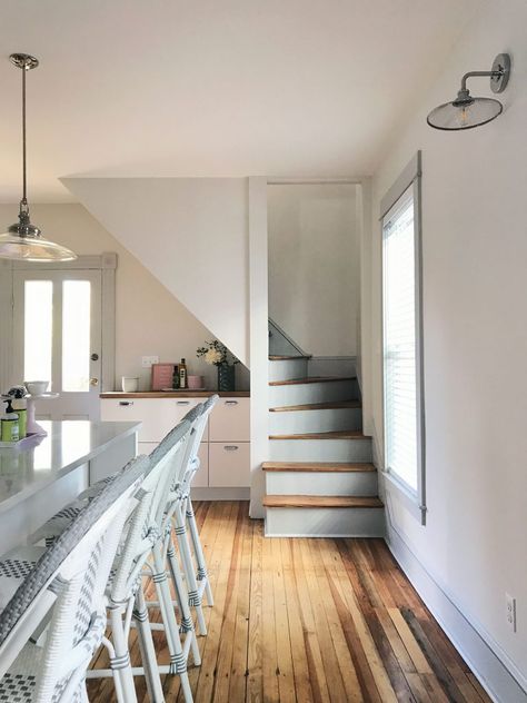 Build Pantry Shelves, Build Pantry, Small Space Staircase, Build Stairs, Cottage Stairs, Guest Quarters, Small Staircase, Tiny House Stairs, Built In Pantry