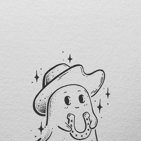 Rachael on Instagram: "Sweet cowboy ghost for Elizabeth 🥰 Thank you for reaching out! • • • #ghost #ghostie #halloween #cowboy #ink #inkwork #inkdrawing #pen #penwork #pendrawing #illustration #illustrationartists #handdrawn #handsketch #art #pigmamicron #lafayette #louisiana" Ghost Listening To Music Tattoo, Cow Ghost Tattoo, Minimalist Ghost Tattoo, Ghost Couple Drawing, Cowboy Ghost Tattoo, Ghost With Cowboy Hat Tattoo, Cute Ghost Sketch, Cartoon Ghost Tattoo, Ghost Cowboy Tattoo