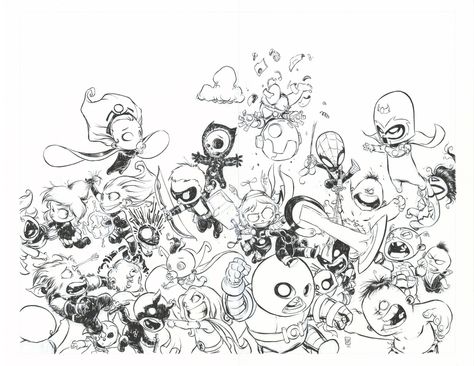 Baby Avengers vs Baby X-Men-Skottie Young Comic Coloring Pages, Marvel Coloring Pages, Skottie Young Art, Comic Coloring, Hulk Coloring Pages, Avengers Coloring Pages, Chibi Marvel, Avengers Coloring, Superhero Coloring Pages