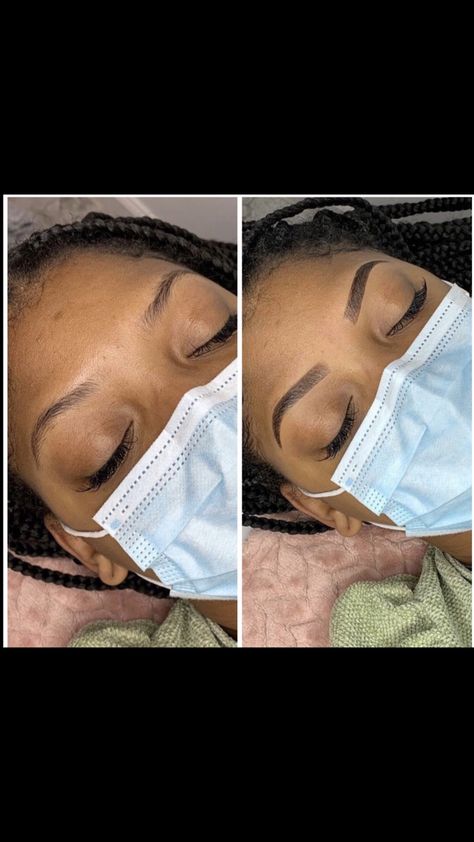 Eyebrow Thread And Tint, Micro Blading Black Women, Black Woman Eyebrows, Eyebrow Arch Shape Black Women, Laminated Eyebrows Black Women, Eyebrow Tinting Black Women, Tinted Eyebrows Black Women, Eyebrow Tech, Eyebrow Arch Shape