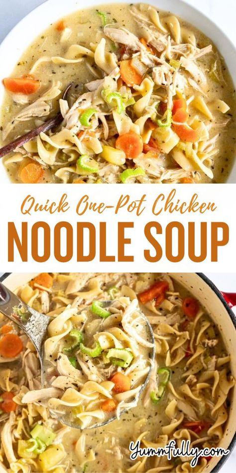 Comforting and nourishing, this One Pot Chicken Noodle Soup is not only easy to make, but also deliciously creamy without being heavy. Packed with shredded chicken, fresh veggies, and tender noodles, this soup is wholesome and satisfying!