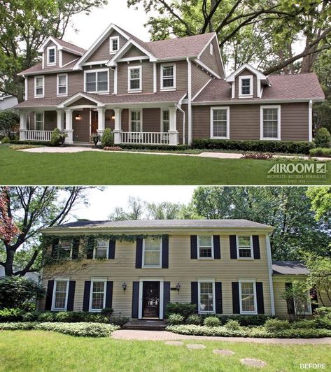 Exterior Remodel Before And After, Exterior Home Renovation, Colonial House Exteriors, Exterior House Renovation, House Before And After, Exterior House Remodel, Porch Addition, Colonial Exterior, Home Exterior Makeover