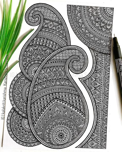 Karishma Srivastava | Mandala on Instagram: “Another attempt at drawing the Paisley motif with mandala patterns. This one took longer than anticipated but I’m content with how this has…” Karishma Srivastava, Kalakriti Karishma, Bird Paintings On Canvas, Pen Work, Madhubani Paintings, Rajasthani Art, Easy Mandala Drawing, Henna Art Designs, Paisley Motif